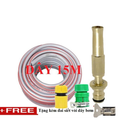 Bộ dây vòi xịt nước rửa xe, tưới cây . tăng áp 3 lần, loại 15m 206587 cút sập, + tặng đai