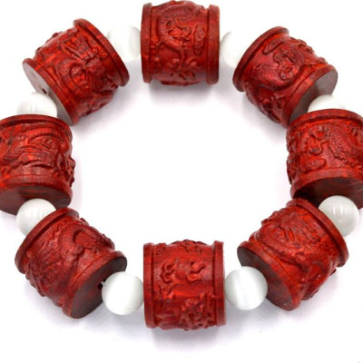 Vòng tay chuỗi hạt trụ rồng gỗ trắc đỏ TRDTM6