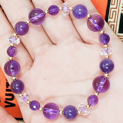 Vòng tay Nữ đá thạch anh tím thiên nhiên mix đá thạch anh trắng cắt giác cao cấp 