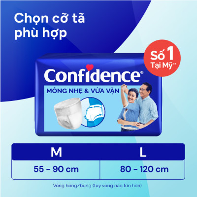 Tã quần người lớn Confidence Slim&Fit mỏng nhẹ vừa vặn size L gói 14 miếng