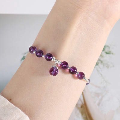 Vòng tay đá thạch anh tím phối charm bi bạc mệnh hỏa, thổ - Ngọc Quý Gemstones