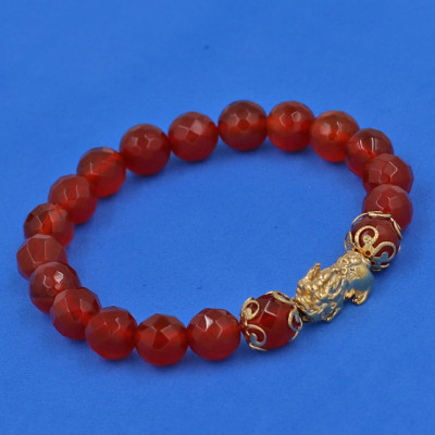 Vòng tay Thạch Anh Đỏ cắt giác 8 ly - cẩn Tỳ Hưu Phong Thủy inox vàng VTAOGTHHKV8 - hợp mệnh Hỏa, mệnh Thổ