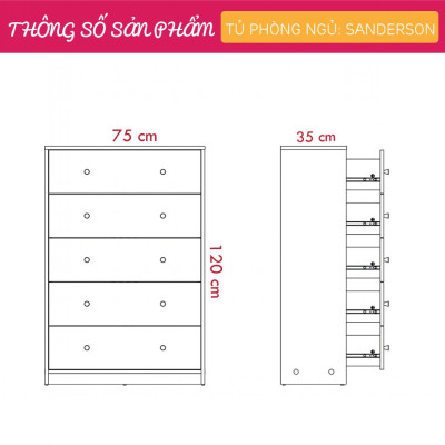 Tủ đựng quần áo phòng ngủ SMLIFE Sanderson