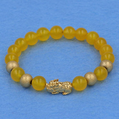 Chuỗi đeo tay thạch anh vàng 8 ly - cẩn Tỳ Hưu inox vàng VTAVTHVB8 - hợp mệnh Kim, mệnh Thổ