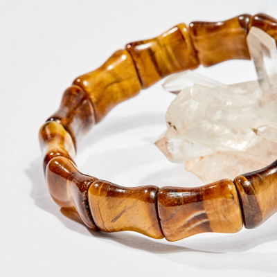 Vòng tay phong thủy đốt trúc đá mắt hổ vàng nâu 16x12mm mệnh thổ , kim - Ngọc Quý Gemstones