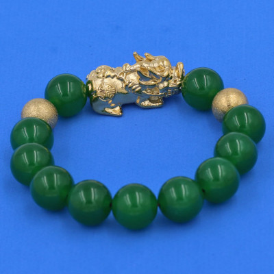 Chuỗi tay Tỳ Hưu inox - Chuỗi tay Thạch Anh Xanh Lá size 14 ly - hợp mệnh Hỏa, mệnh Mộc