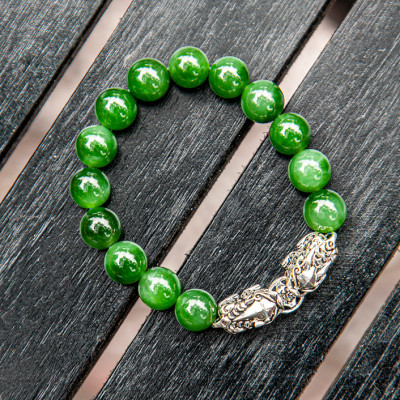 Vòng phong thủy Phật ngọc (Ngọc bích Canada) thiên nhiên mix kỳ lân 7A VT099