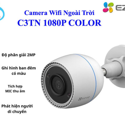 Camera IP Wifi Ngoài Trời EZVIZ C3TN 2MP 1080P Color Night Tích Hợp Mic Thu Âm - Có Màu Ban Đêm - Hỗ Trợ Thẻ Nhớ Lên 256G - Hàng Chính Hãng