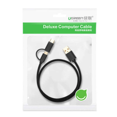 Dây Micro-USB đa năng 2 trong 1 kèm đầu chuyển USB Type C UGREEN US142 - Hàng Chính Hãng