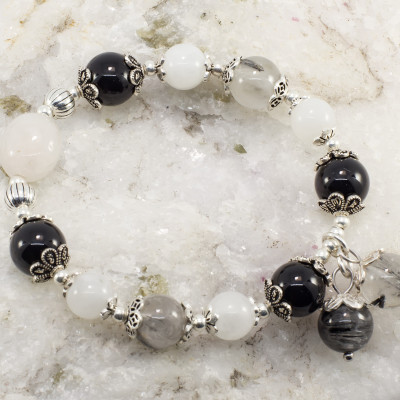 Vòng ta đá mặt trăng+ Onyx+ thách anh tóc đen thiên nhiên BlackMount #VT014