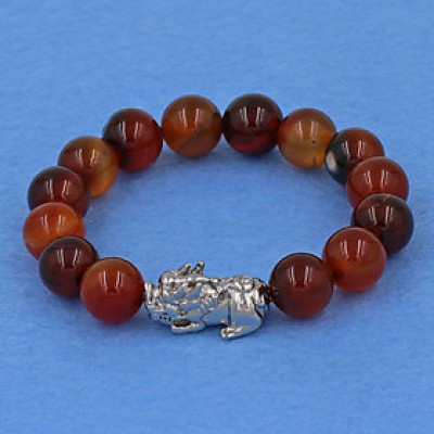 Chuỗi tay thạch anh nâu 12 ly - cẩn Tỳ Hưu inox bạc VTANTHT12 -  hợp mệnh Kim, mệnh Thổ