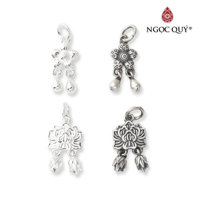 Charm bạc hình hoa đào họa tiết hoa văn treo - Ngọc Quý Gemstones