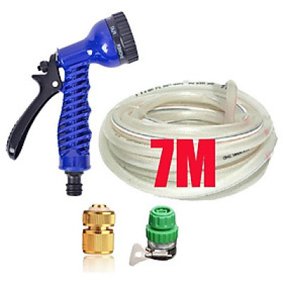 Bộ dây vòi xịt rửa xe, tưới cây, dọn dẹp nhà cửa 7-10m (cút đồng nối nhựa xanh) 206843