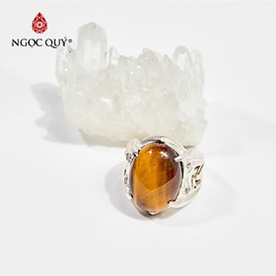 Nhẫn bạc nam đá mắt hổ vàng nâu đường kính 20mm mệnh thổ , kim - Ngọc Quý Gemstones
