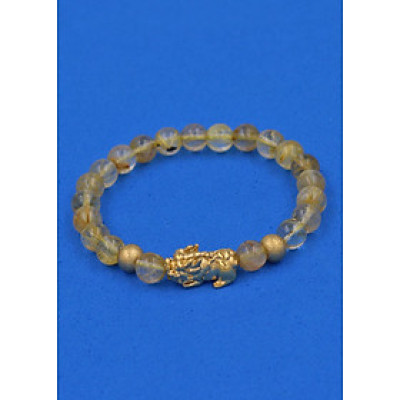 Vòng đeo tay Thạch Anh Tóc vàng 6 ly cẩn Tỳ Hưu inox vàng VTATVTHHBV6 - hợp mệnh Kim, mệnh Thổ 