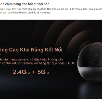 Camera Wifi EZVIZ E6 5MP xoay 360 độ. Auto zoom hình, tự động thu phóng, chống ngược sáng true wdr. vẫy tay gọi điện - hàng chính hãng