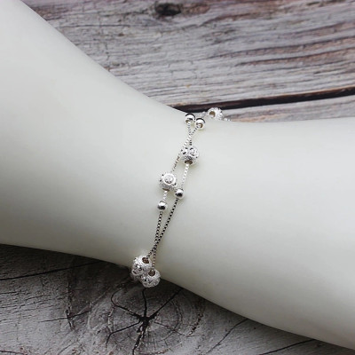 Vòng tay, lắc tay nữ  thiết kế mix bi dây kép bạc chuẩn 925 BẠC HIỂU MINH LTU538