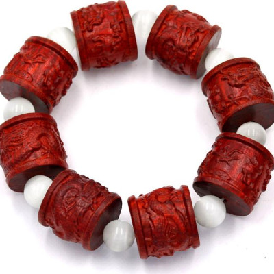 Vòng tay chuỗi hạt trụ rồng gỗ trắc đỏ TRDTM6