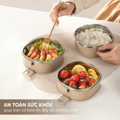 Hộp cơm giữ nhiệt 3 tầng Inox 304 Kalpen AR11 dung tích 2100ml chuẩn Đức - Hàng chính hãng