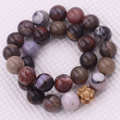 [Hợp Tất Cả Các Mệnh] Vòng Chuỗi Niệm Phật Gỗ Hóa Thạch 14 Ly 27 Hạt Charm Hoa Sen Inox, Vòng Chuỗi Phật Giáo, Chuỗi Niệm Phật Hạt To - Phong Thủy 868