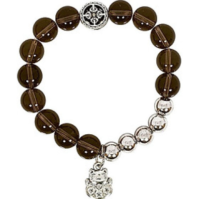 Vòng Tay Đá Thạch Anh Ám Khói Mệnh Thủy Charm Mèo May Mắn, Hoa Tuyết Laliz TR.03