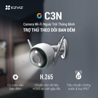 Combo Camera Wi-fi EZVIZ C3N 2MP Ngoài Trời, Có Màu, Kèm Thẻ Nhớ  32GB/64GB - Hàng Chính Hãng