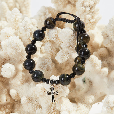 Vòng Tay Mân Côi Đá Thạch Anh Mắt Hổ Xanh Đen Hạt 10mm, Ni 52 - Ngọc Quý Gemstones