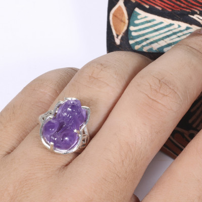Nhẫn bạc tỳ hưu đá thạch anh tím ni 17 mệnh hỏa, thổ - Ngọc Quý Gemstones