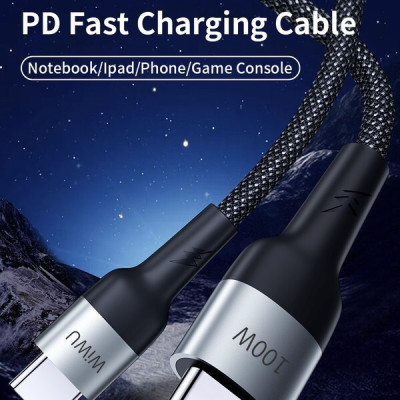 Cáp Wiwu F15 Cyclone PD 100W fast charge Cable  Tương thích với Máy tính xách tay/ Ipad/ Điện thoại/ Bảng điều khiển trò chơi , sạc siêu nhanh USB C sang USB C - Hàng chính hãng