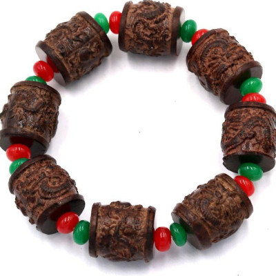 Vòng tay chuỗi hạt trụ rồng gỗ đàn hương TRN19