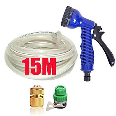 Bộ dây vòi xịt rửa xe, tưới cây, dọn dẹp nhà cửa 15m (cút đồng nối nhựa xanh) 206843