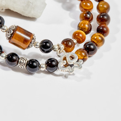 Vòng chuỗi hạt đeo tay 2 line nữ đá mắt hổ phối charm 6mm mệnh thổ , kim - Ngọc Quý Gemstones