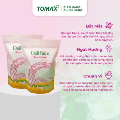 Gạo Jasmine thơm dẻo mềm 2kg TOMAX, Tơi xốp, ngọt thơm