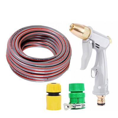 Bộ dây vòi xịt nước rửa xe, tưới cây tăng áp 3 lần, loại 10m (cút nhựa nối nhựa xanh) 206846