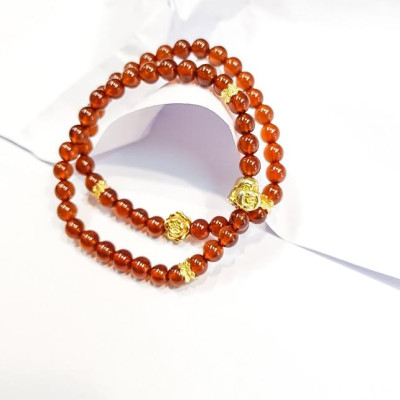 Vòng tay đôi mệnh Hỏa , Thổ đá Garnet charm bạc mạ vàng