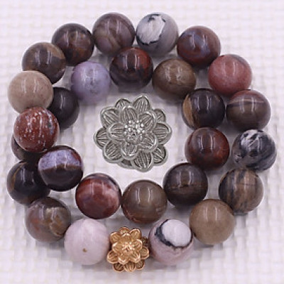 [Hợp Tất Cả Các Mệnh] Vòng Chuỗi Niệm Phật Gỗ Hóa Thạch 14 Ly 27 Hạt Charm Hoa Sen Inox, Vòng Chuỗi Phật Giáo, Chuỗi Niệm Phật Hạt To - Phong Thủy 868