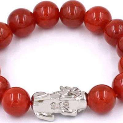 Chuỗi đeo tay đá vân rồng đỏ 12 ly - cẩn Tỳ Hưu inox VVROTHT12 - hợp mệnh Hỏa, Thổ