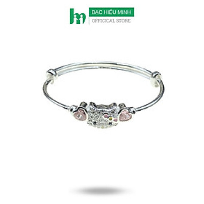 Lắc Tay, Vòng Tay Cho Bé Bạc Ta Nguyên Chất S99 Mèo Kitty Hồng Xinh Chính Hãng Bạc Hiểu Minh LTE555