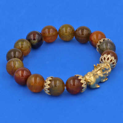 Vòng tay Đá Vân Rồng 12 ly -  Tỳ Hưu Phong Thủy inox vàng VVRTHBKV12