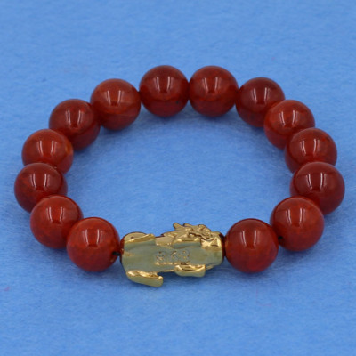 Vòng tay đá vân rồng đỏ 12 ly - cẩn Tỳ Hưu inox vàng VVROTHV12 - hợp mệnh Hỏa, mệnh Thổ