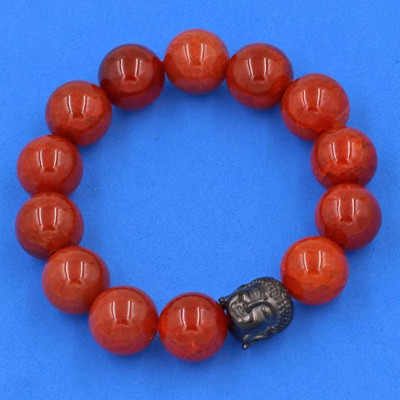 Vòng đeo tay đá Vân Rồng đỏ 14 ly cẩn hạt Phật A Di Đà inox đen VVRONLE14 - hợp mệnh Hỏa, mệnh Thổ