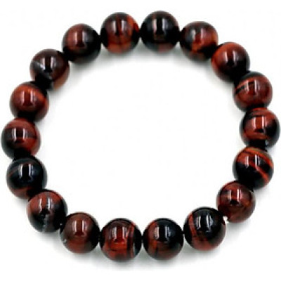 Vòng tay chuỗi hạt đá mắt hổ đỏ đen 10 ly 18 hạ