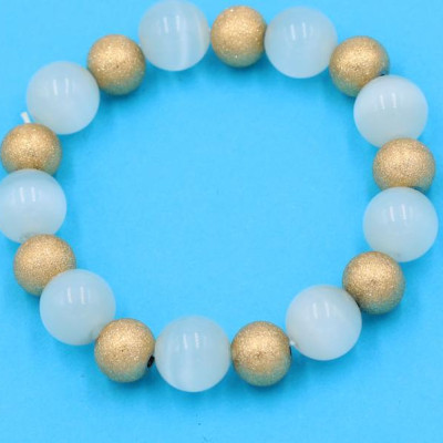 Chuỗi đeo tay phong thủy - đá mắt mèo trắng 12 ly VMETHVM1 - hợp mệnh Kim, mệnh Thủy