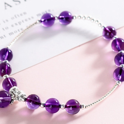 Vòng tay đá thạch anh tím phối charm bi bạc mệnh hỏa, thổ - Ngọc Quý Gemstones