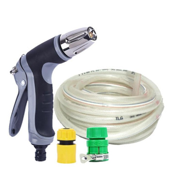 Bộ dây vòi xịt nước rửa xe, tưới cây,tăng áp 3 lần cút nhựa nối nhựa vàng loại 5m 206817 