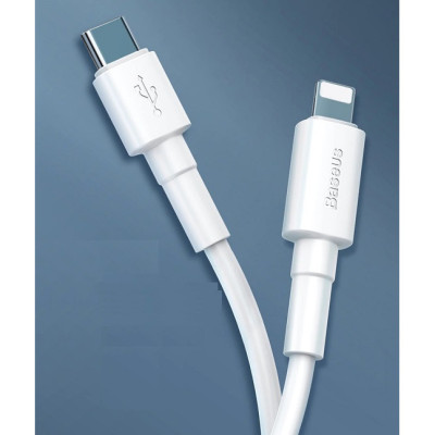 Cable Type-C to Lighting PD 18W Baseus Mini White (CATLSW-02) - Hàng chính hãng