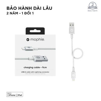Cáp LN Mophie 9cm - chống rối - đạt chứng nhận MFI từ Apple dành cho iPhone - Hàng chính hãng