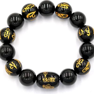 Vòng tay chuỗi hạt đá thạch anh đen 14 ly Thái tuế phù DTTD2