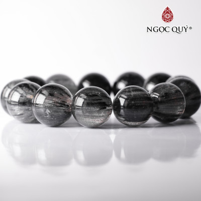 Vòng hạt trơn đá đá thạch anh tóc đen đồng trục mệnh thủy, mộc - Ngọc Quý Gemstones