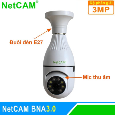 Camera IP WiFi Giám Sát An Ninh NetCAM BNA3.0, Quay quét 360 độ, Độ phân giải 3.0MP, Theo dõi hoạt động trên App ICSEE - Hàng chính hãng